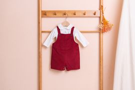 [BEBELOUTE] Corduroy Overall (Red), All-in-One, Short Dungarees for Infant and Toddler, Cotton 100% _ Made in KOREA